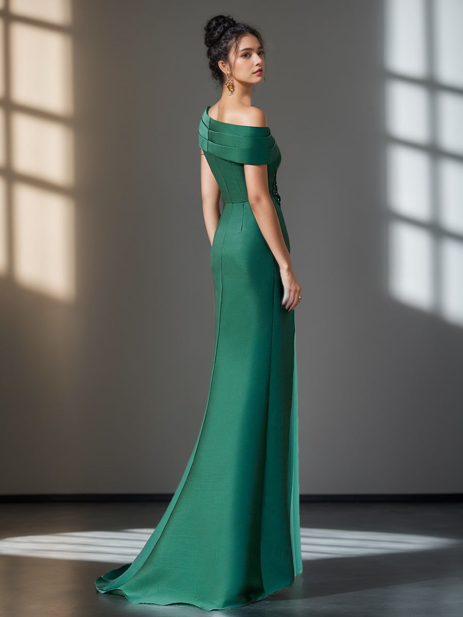 Trumpet/Mermaid One-Shoulder Short Sleeves Evening Dresses with Ruffles & Appliques