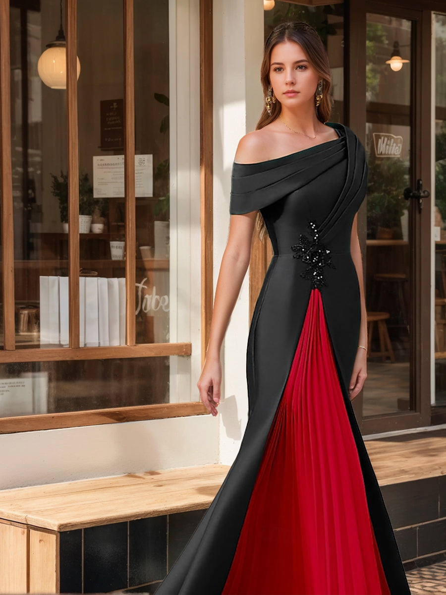 Trumpet/Mermaid One-Shoulder Short Sleeves Evening Dresses with Ruffles & Appliques
