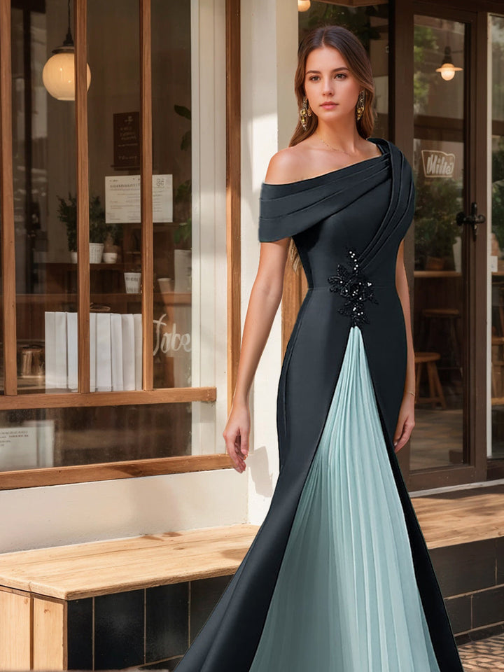 Trumpet/Mermaid One-Shoulder Short Sleeves Evening Dresses with Ruffles & Appliques