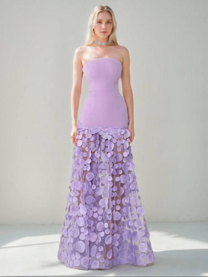 A-Line/Princess Strapless Sleeveless Floor-Length Evening Dresses with Appliques