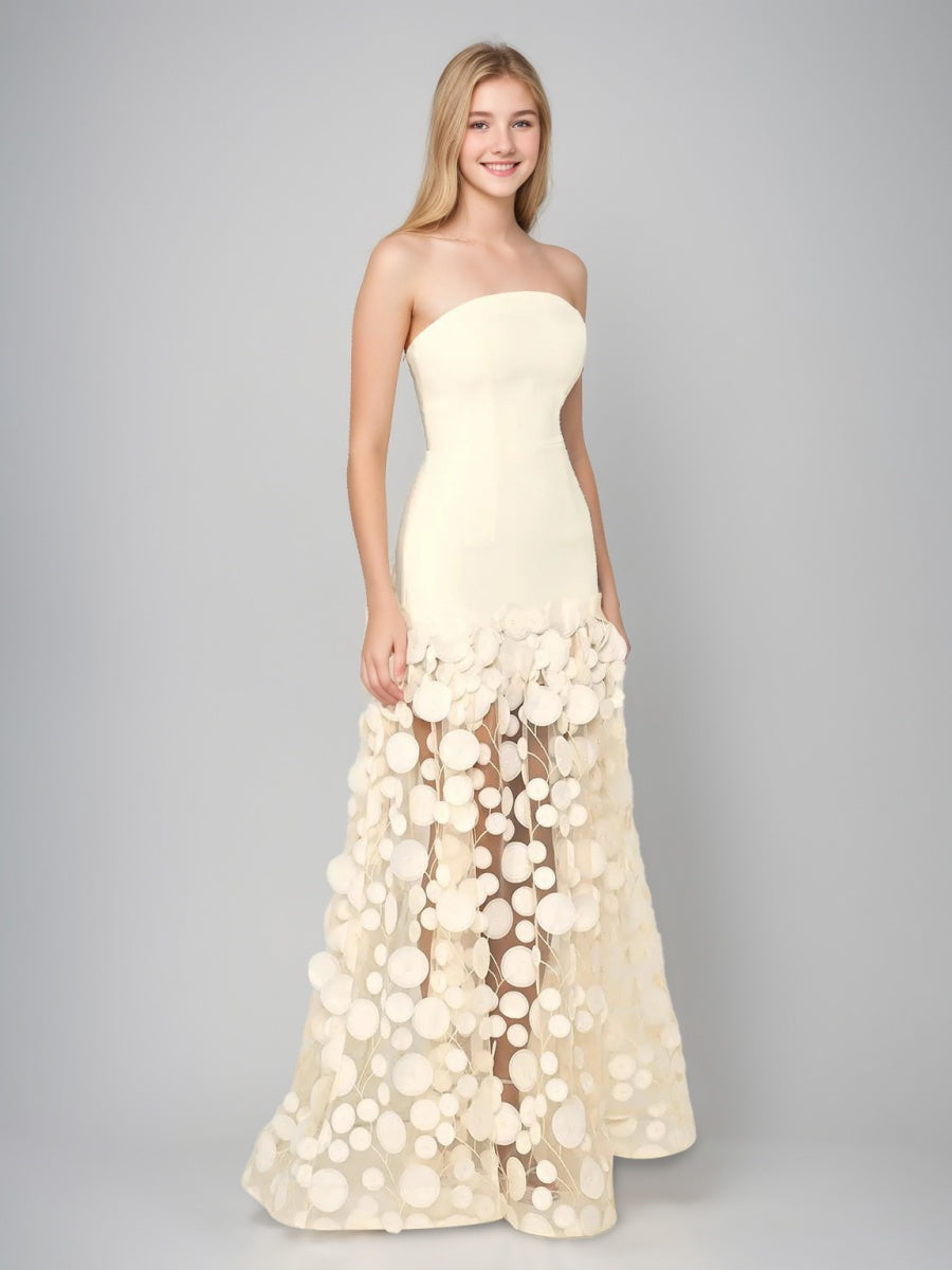 A-Line/Princess Strapless Sleeveless Floor-Length Evening Dresses with Appliques