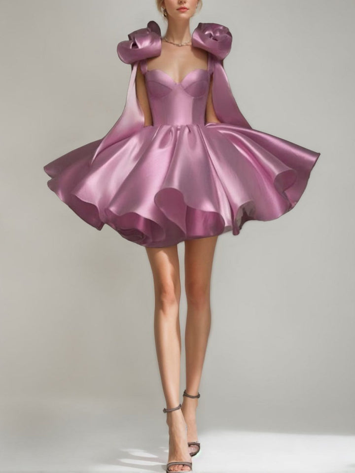 A-Line/Princess Sweetheart Sleeveless Short/Mini Evening Dresses with Bows & Pleats & Lace-Up