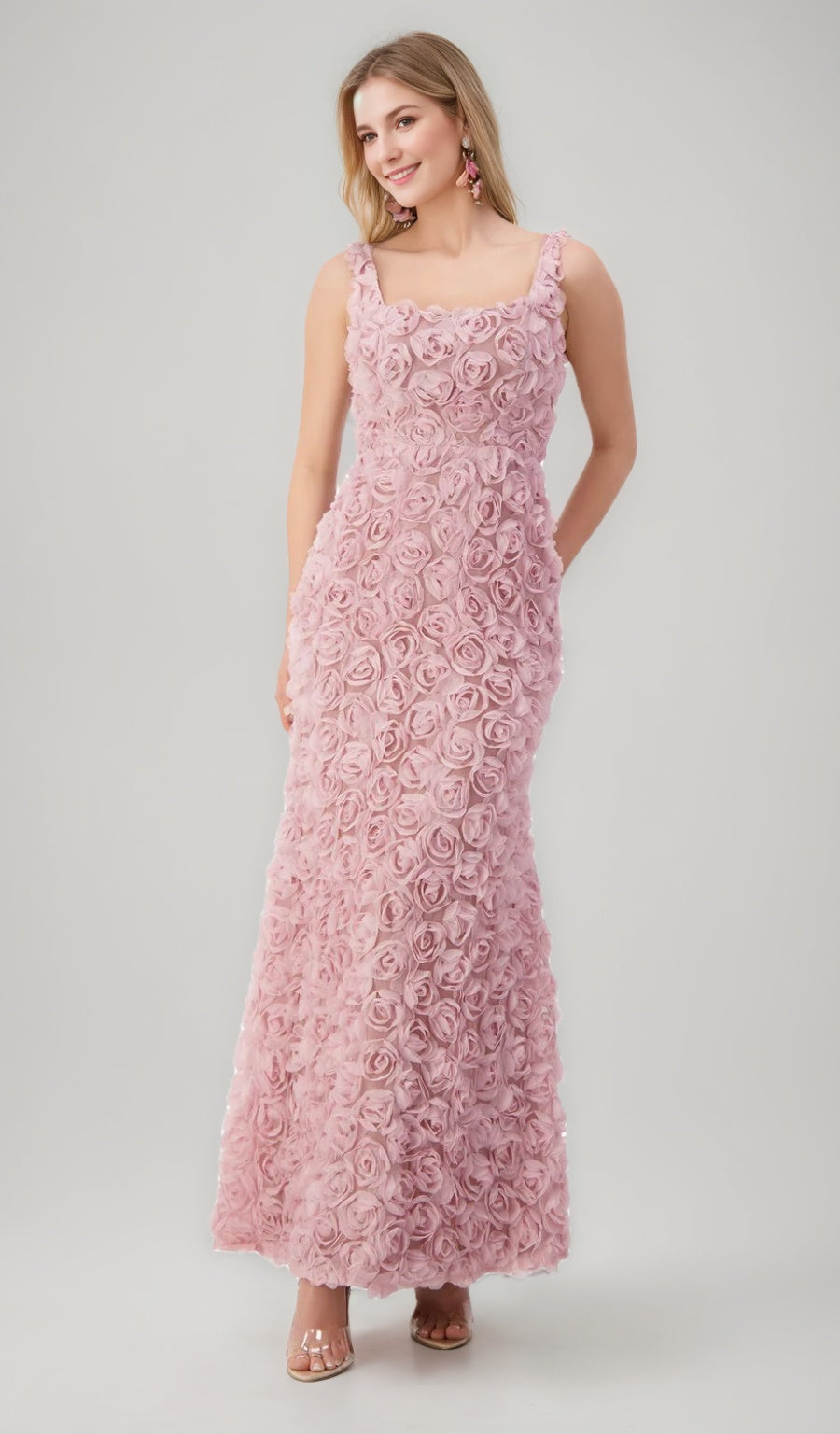 Trumpet/Mermaid Square Neckline Sleeveless Ankle-Length Evening Dresses with 3D Flowers