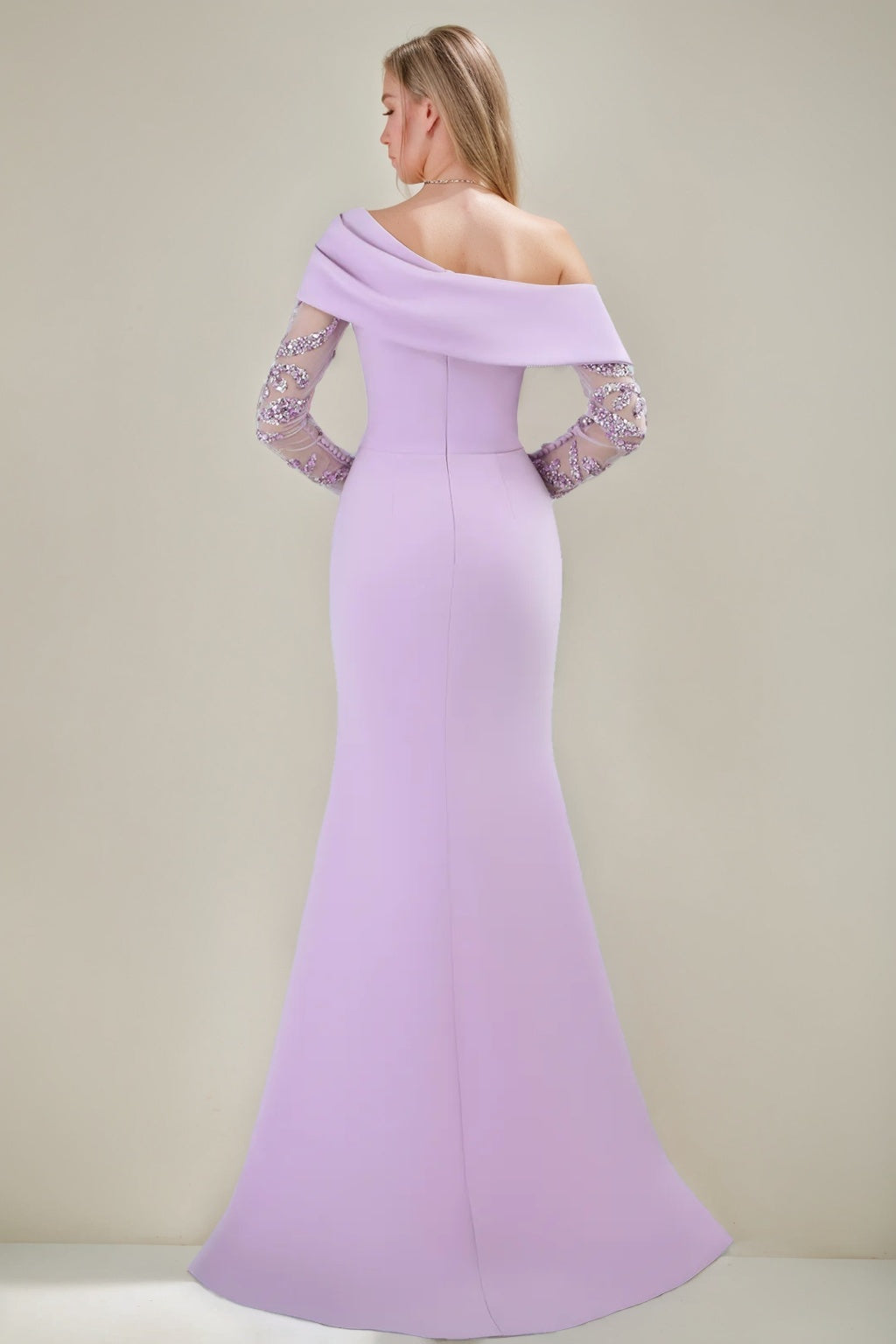 Trumpet/Mermaid Off-the-shoulder Floor-Length Evening Dresses with Embroidered Tulle Sleeves & Side Slit