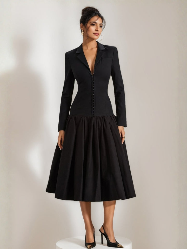 A-Line/Princess V-Neck Satin Wedding Guest Dresses Long Sleeves Knee-Length