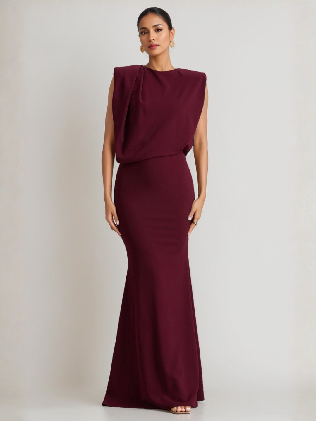 Column Crew Neck Satin Wedding Guest Dresses Sleeveless Crew Neck Floor-Length