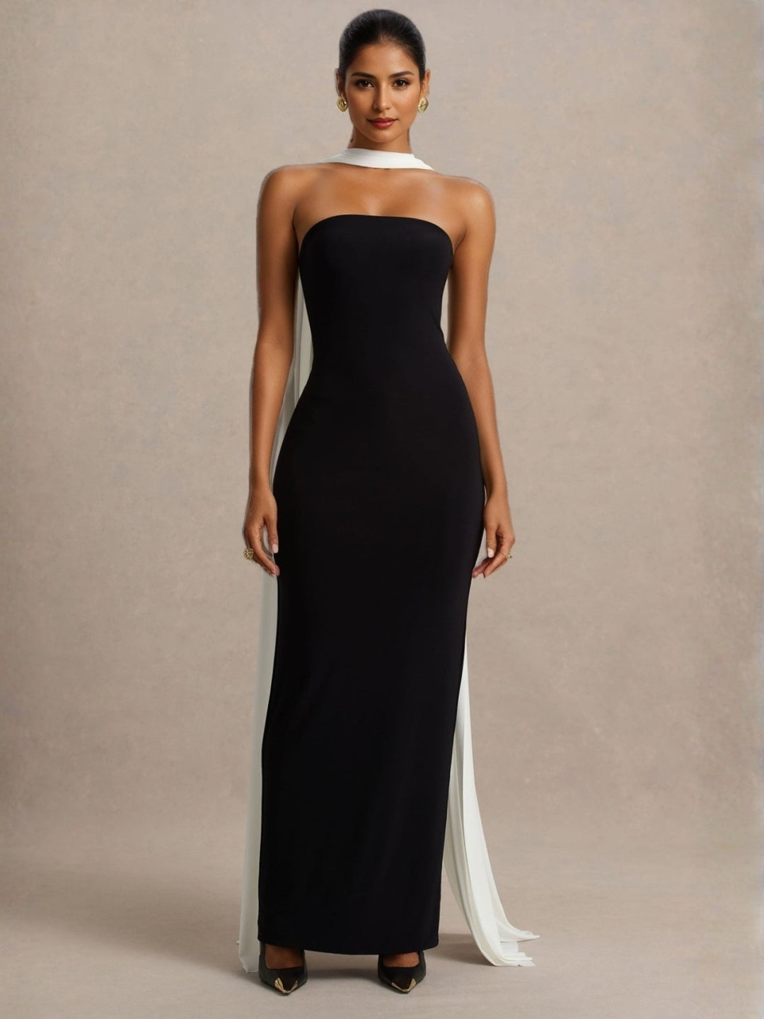 Column Stretch Satin Off-the-Shoulder Wedding Guest Dresses with Cape Floor-Length Sleeveless
