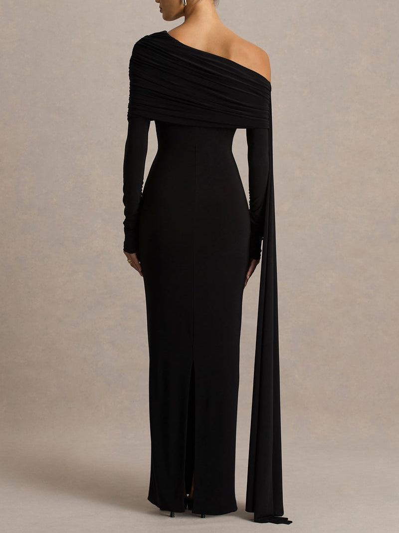 Sheath/Column One-Shoulder Wedding Guest Dresses Floor-Length Long Sleeves