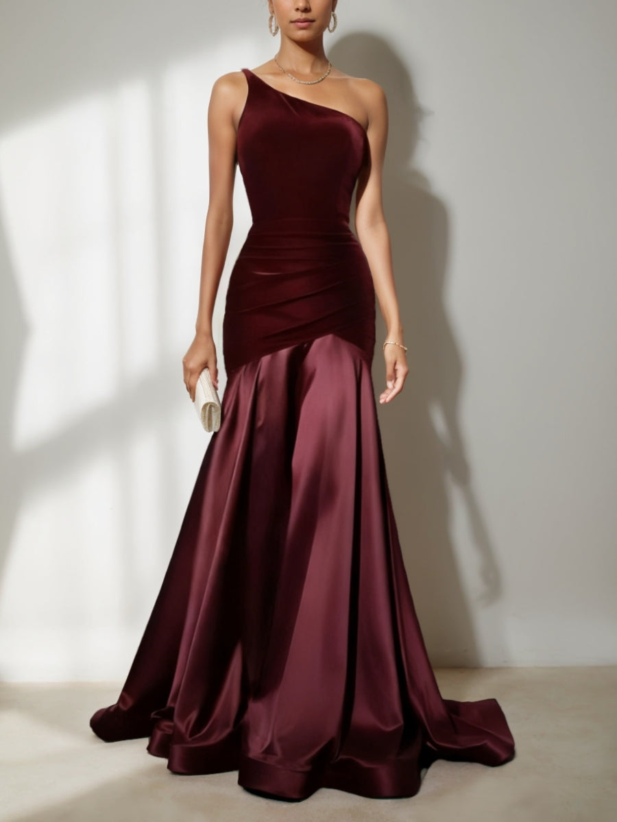 A-Line/Princess One-Shoulder Evening Dresses Floor-Length Ruched Party Dresses