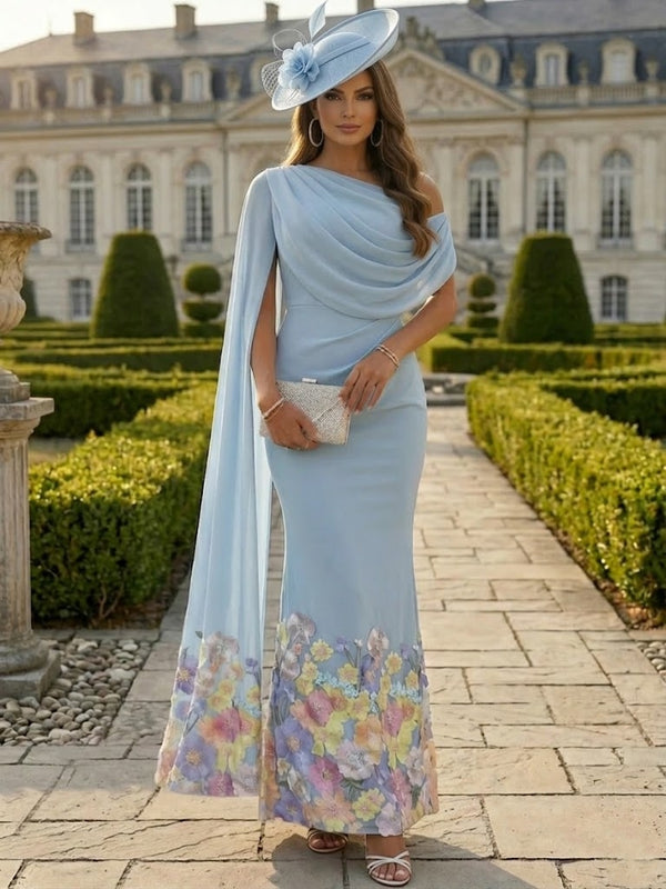 Sheath/Column One-Shoulder Chiffon Mother of the Bride Dresses Ankle-Length Sleeveless Floral Formal Dresses