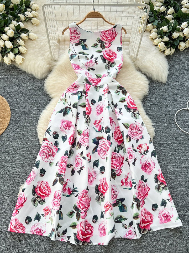 A-Line/Princess Scoop Printed Wedding Guest Dresses Tea-Length Sleeveless Floral