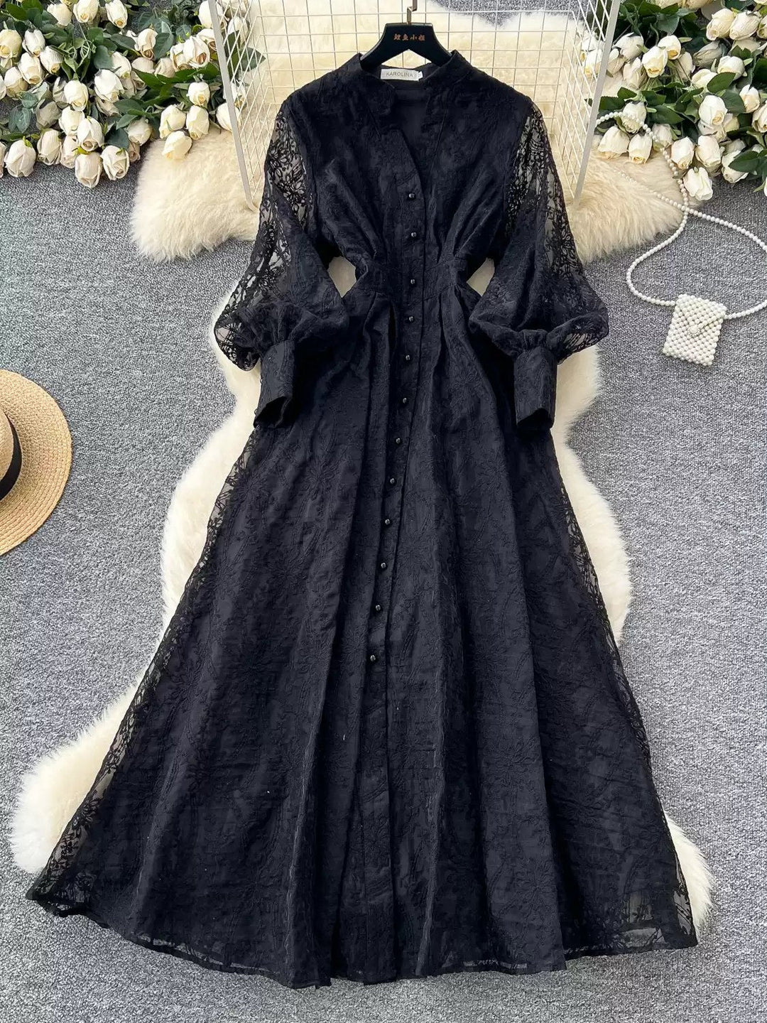 A-Line/Princess V-Neck Lace Wedding Guest Dresses Tea-Length Long Sleeves Floral
