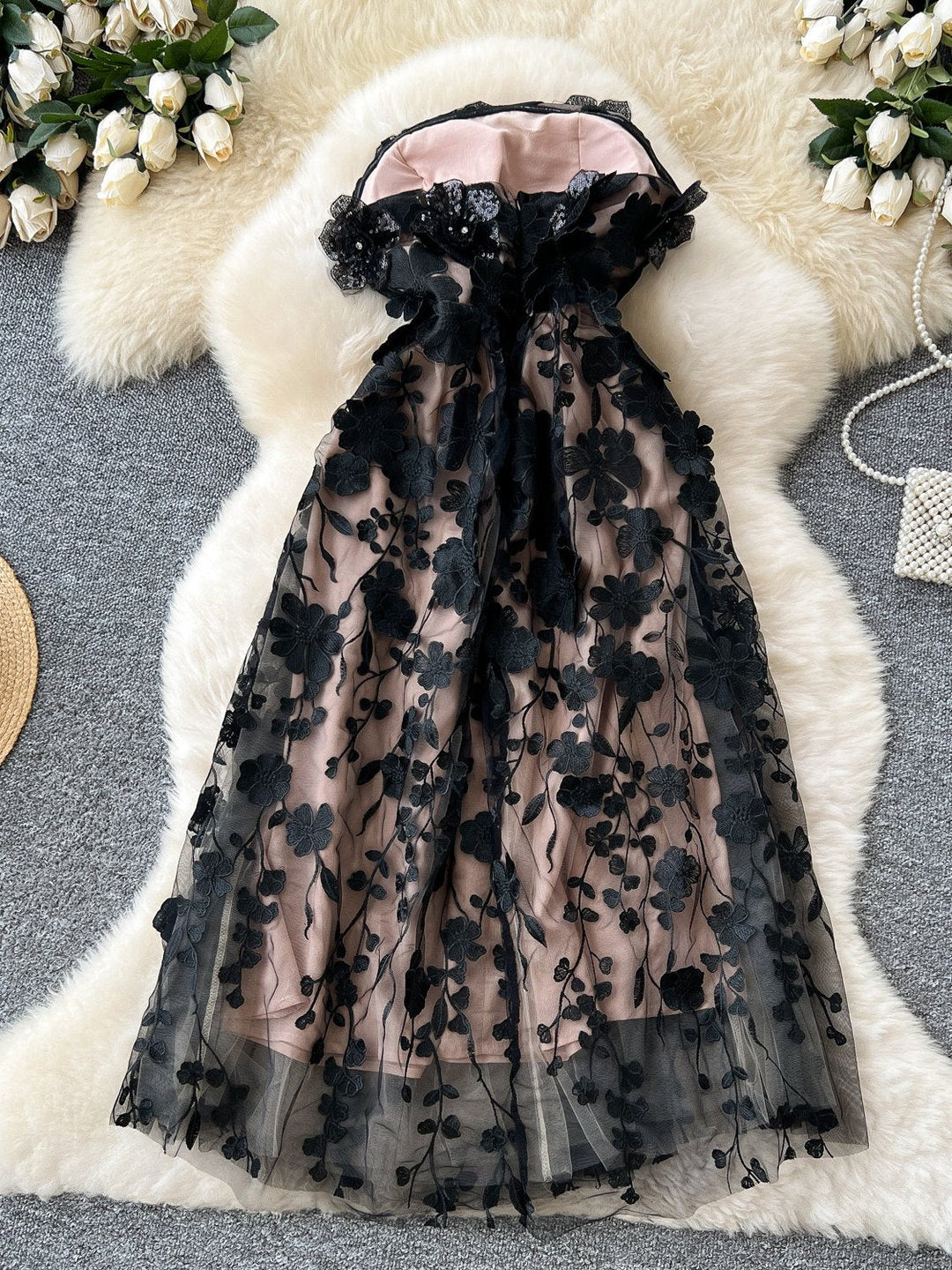 A-Line/Princess Strapless Printed Wedding Guest Dresses Tea-Length Sleeveless Floral