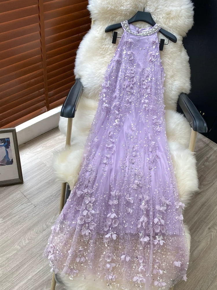 A-Line/Princess Halter Wedding Guest Dresses Ankle-Length Sleeveless With 3D Flowers&Sequins