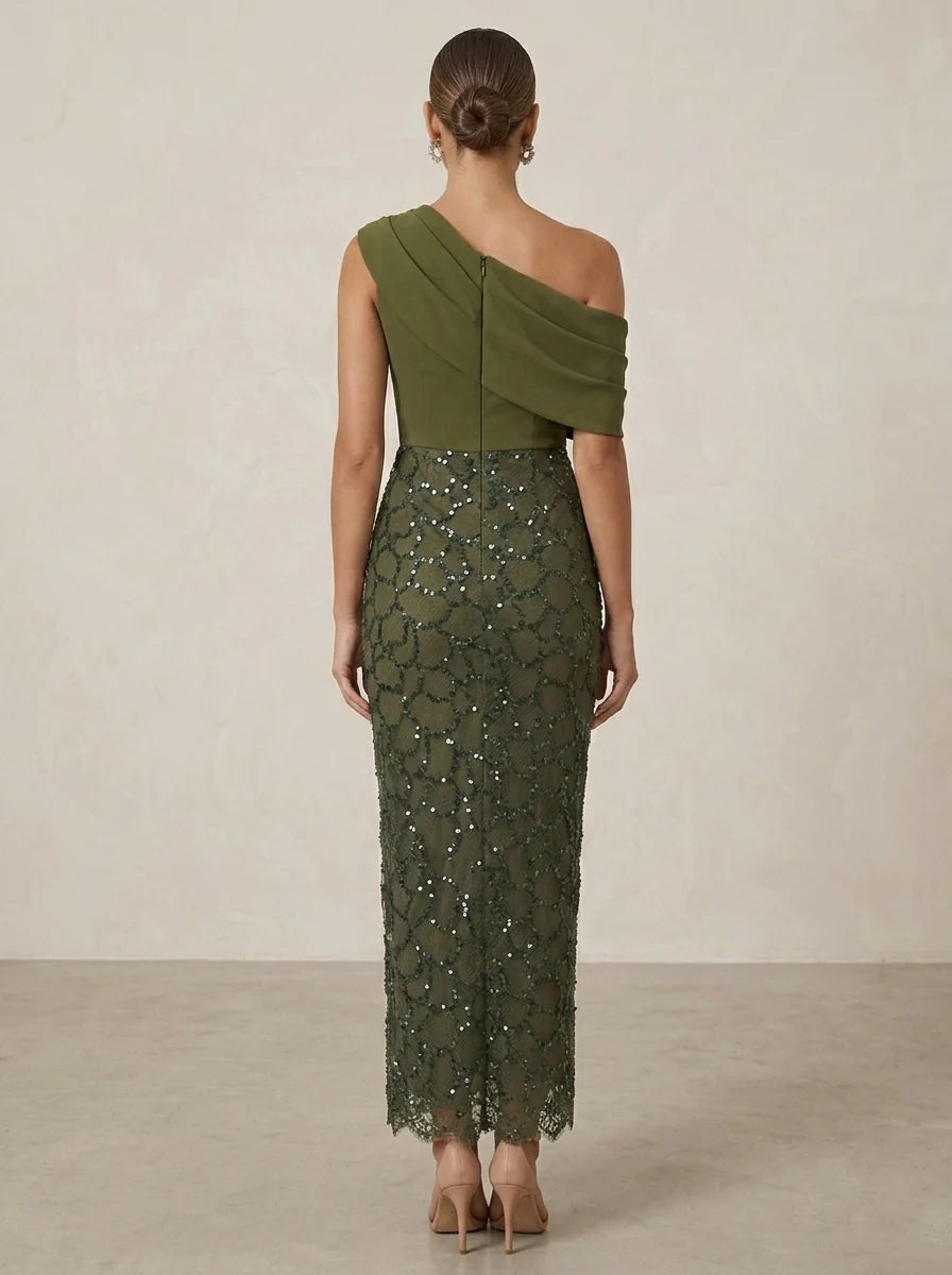 Sheath/Column One-Shoulder Sequins Cocktail Dresses Sleeveless Ankle-Length Party Dresses