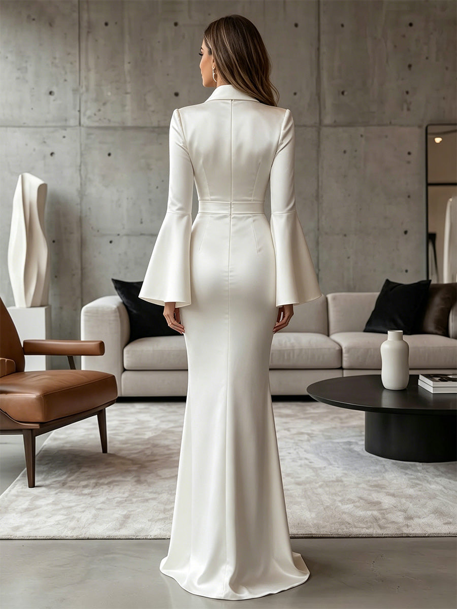 Sheath/Column V Neck Formal Dresses Floor-Length Long Sleeves Evening Dresses