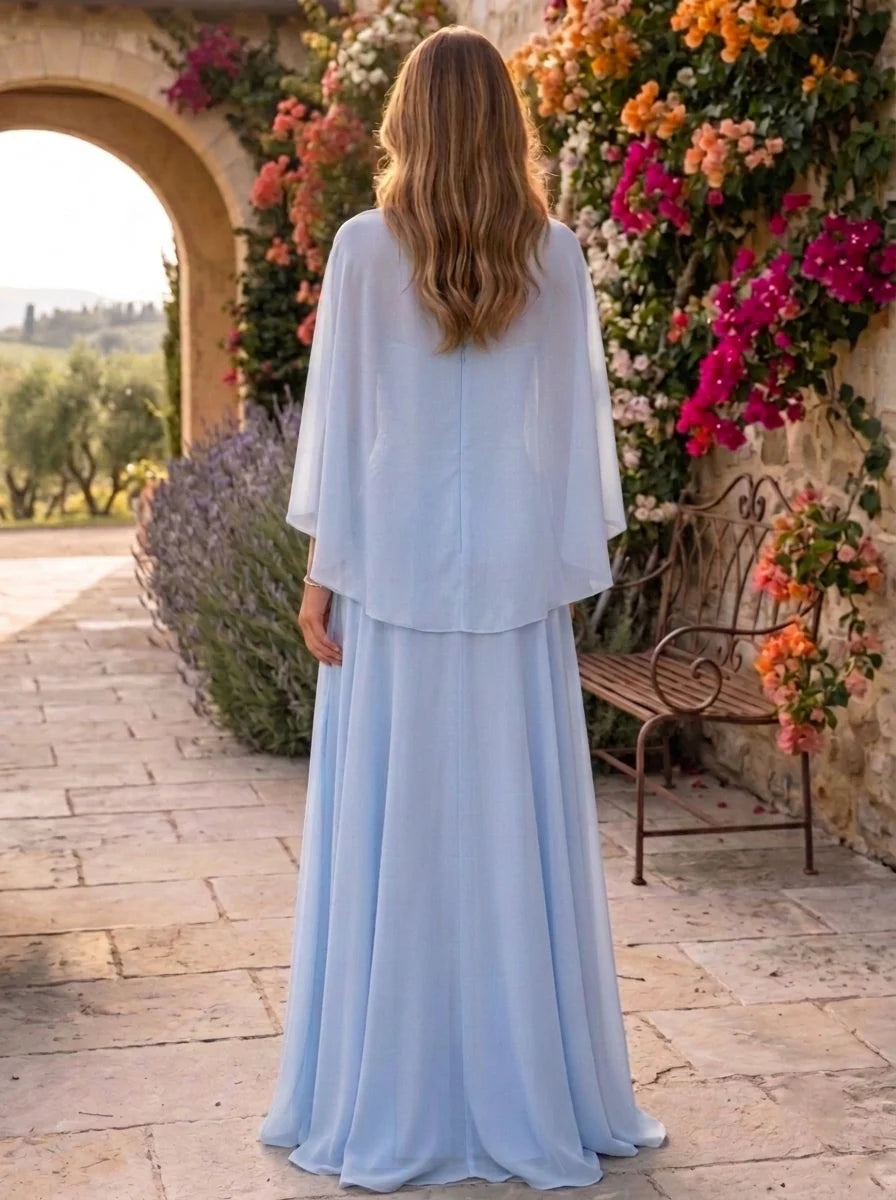 A-Line/Princess Strapless Chiffon Evening Dresses with Wrap Floral Floor-Length Sleeveless Formal Dresses