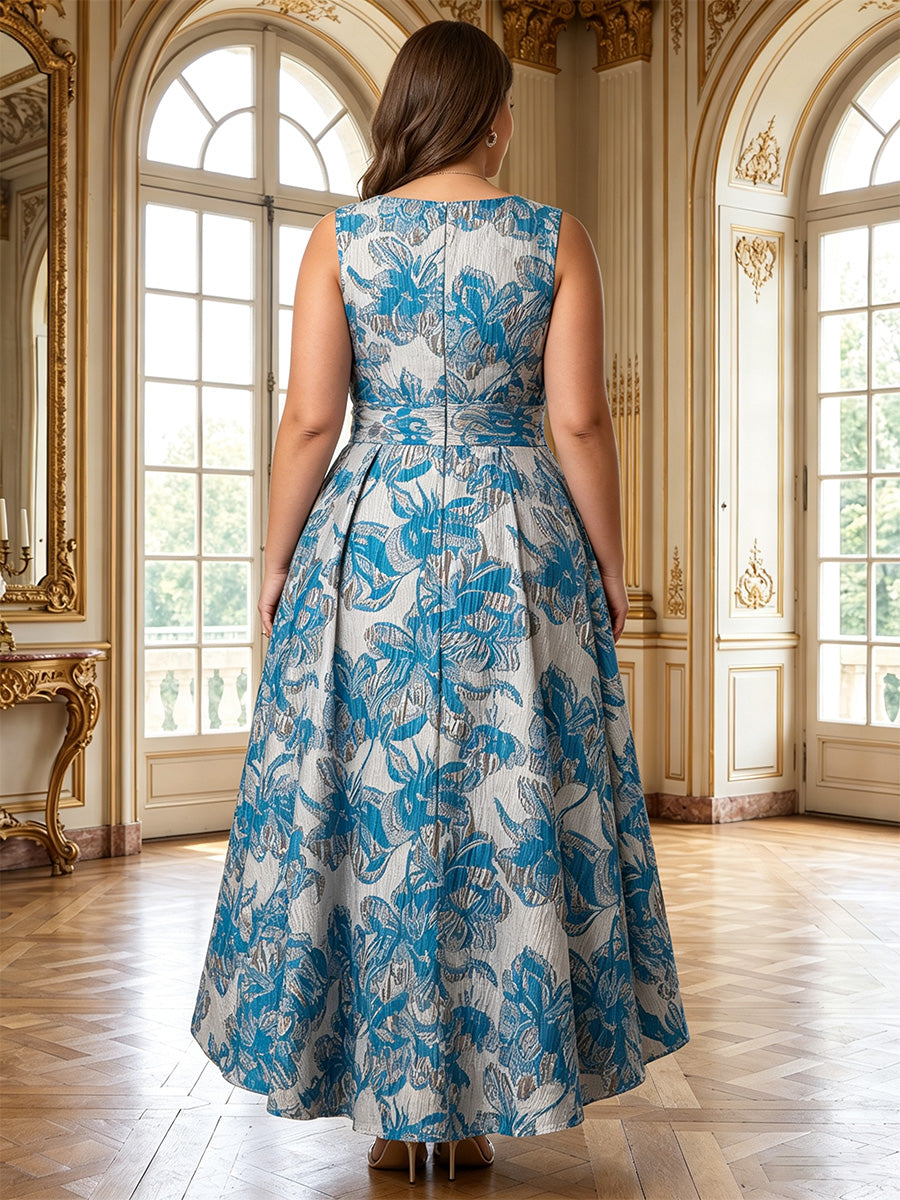 A-Line/Princess V-Neck Floral Wedding Guest Dresses Plus Size High-Low Sleeveless
