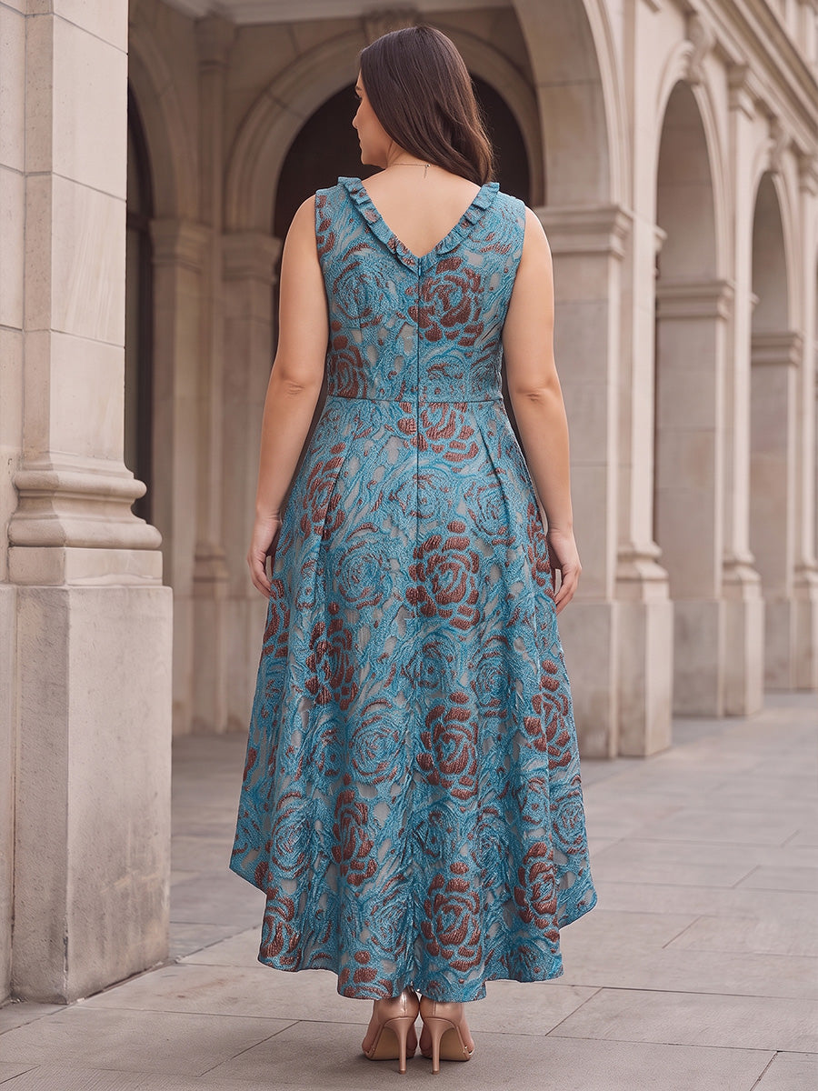 A-Line/Princess V-Neck Floral Plus Size Wedding Guest Dresses Sleeveless High-Low