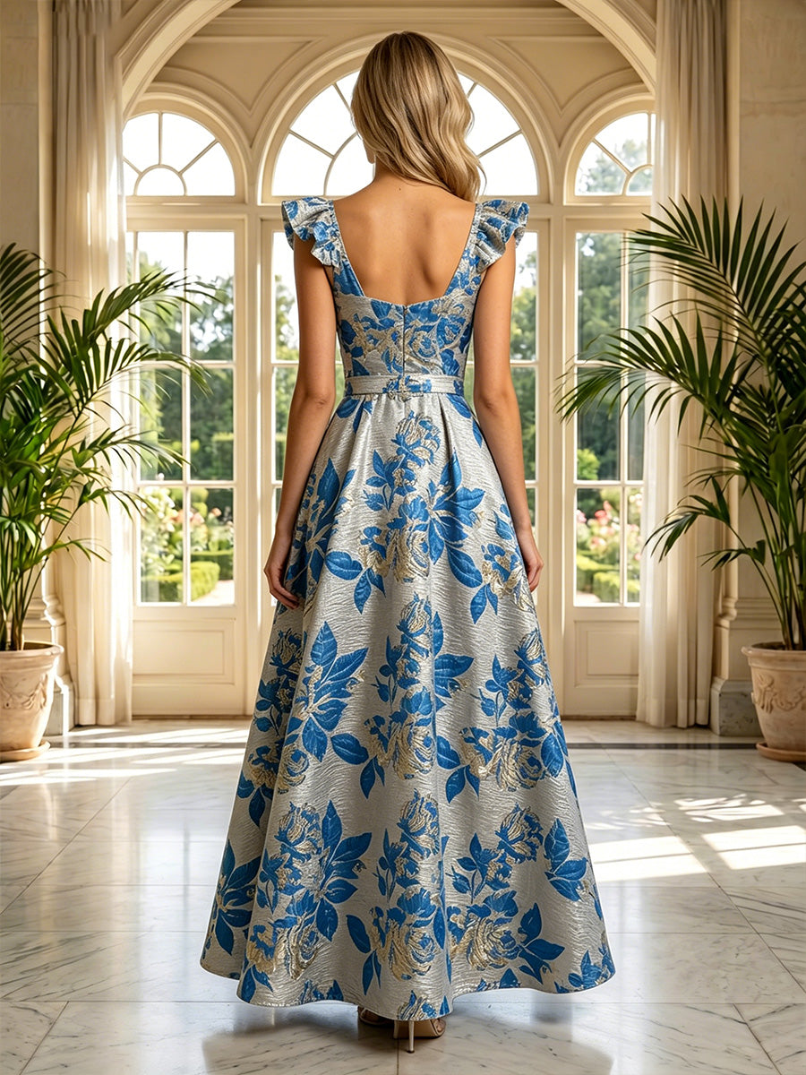 A-Line/Princess V-Neck Floral Formal Dresses Ankle-Length Sleeveless Evening Dresses