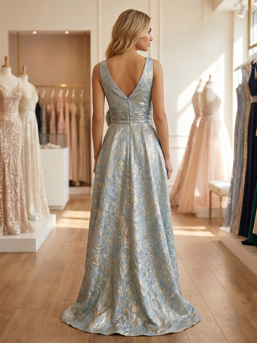 A-Line/Princess V-Neck Floral Formal Dresses High-Low Sleeveless Evening Dresses with 3D Flower