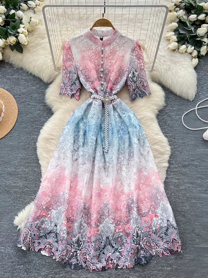 A-Line/Princess Scoop Lace Floral Wedding Guest Dresses Tea-Length Short Sleeves with Belt