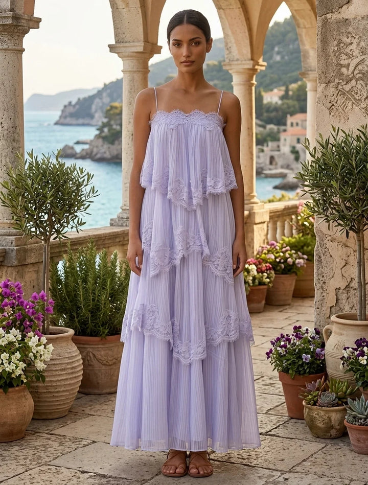 A-Line/Princess Spaghetti Straps Chiffon Crepe Formal Dresses Ankle-Length Sleeveless Ruffles Holiday Dresses