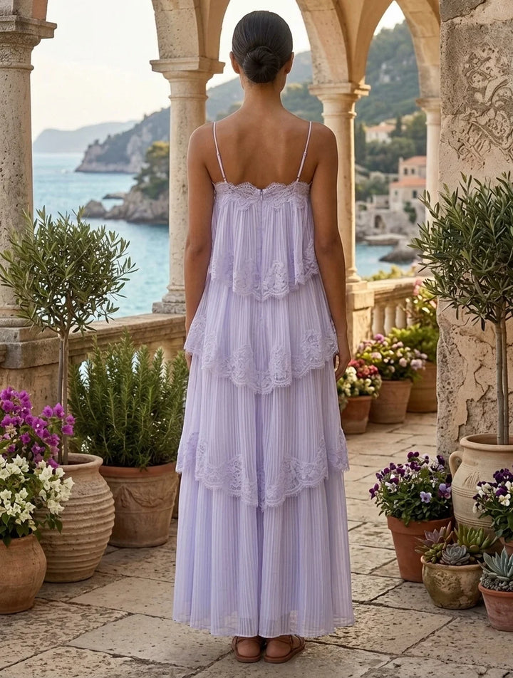 A-Line/Princess Spaghetti Straps Chiffon Crepe Formal Dresses Ankle-Length Sleeveless Ruffles Holiday Dresses