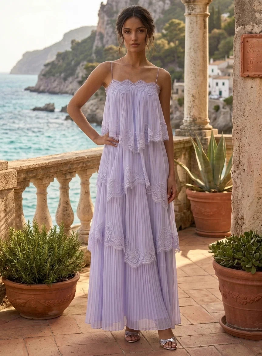 A-Line/Princess Spaghetti Straps Chiffon Crepe Formal Dresses Ankle-Length Sleeveless Ruffles Holiday Dresses