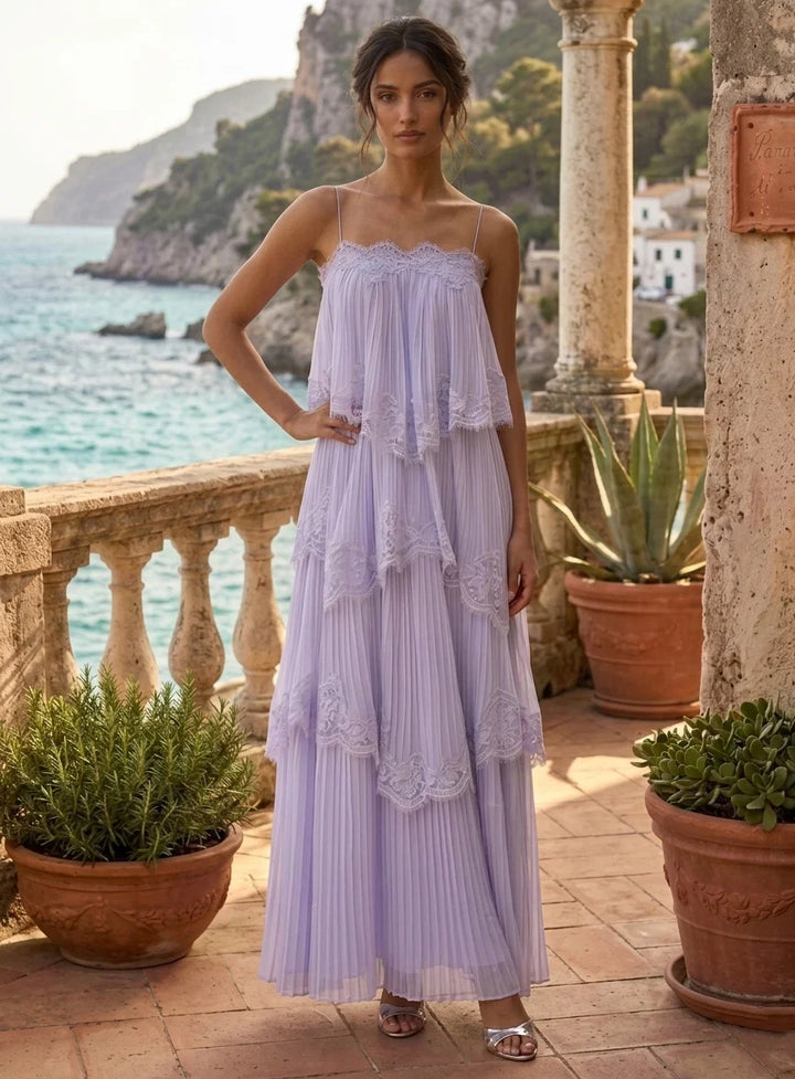 A-Line/Princess Spaghetti Straps Chiffon Crepe Formal Dresses Ankle-Length Sleeveless Ruffles Holiday Dresses