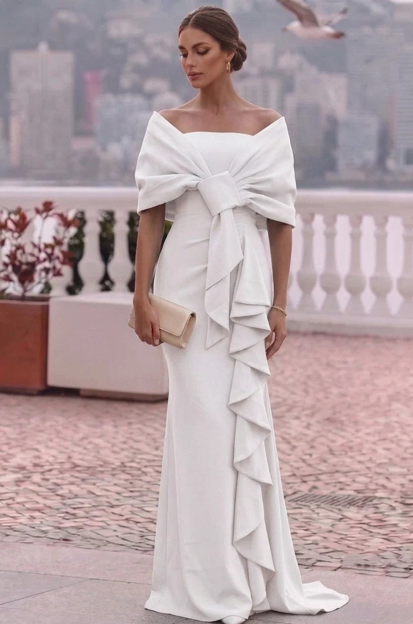 Trumpet/Mermaid Strapless Stretch Satin Formal Dresses Floor-Length Sleeveless Evening Dresses Ruffles with Wrap
