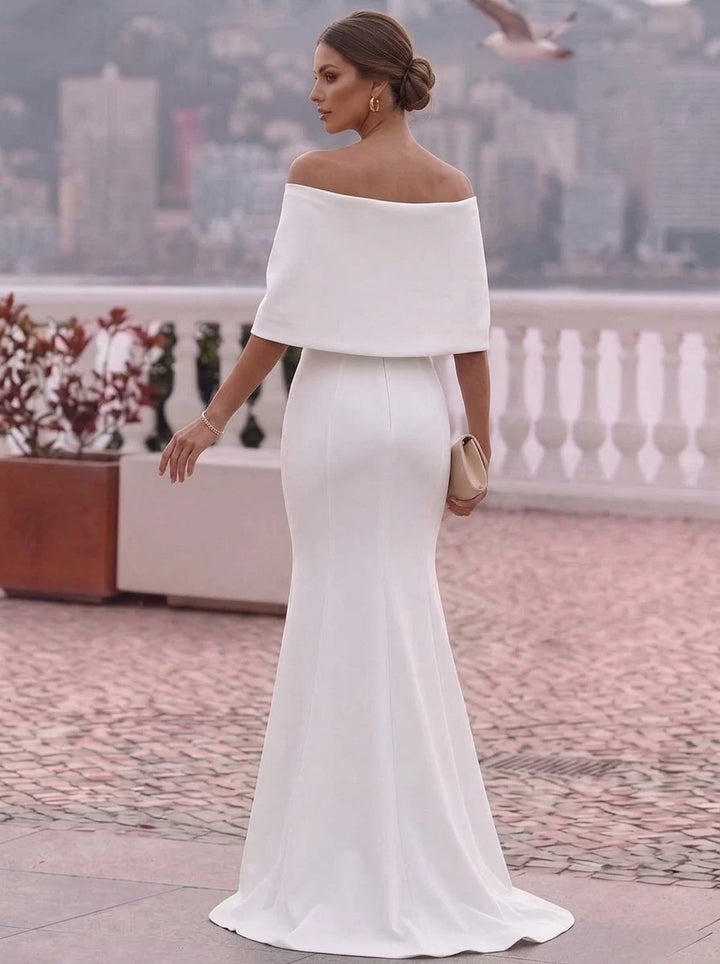 Trumpet/Mermaid Strapless Stretch Satin Formal Dresses Floor-Length Sleeveless Evening Dresses Ruffles with Wrap