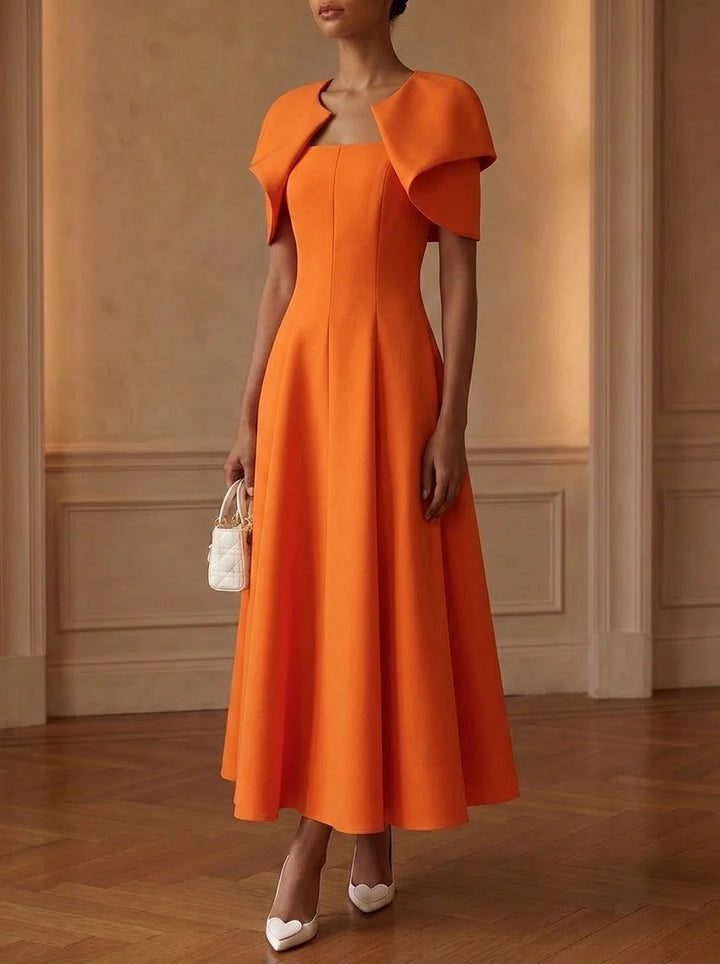 A-Line/Princess Scoop Stretch Satin Cocktail Dresses Tea-Length Short Sleeves Little White Dresses Party Dresses