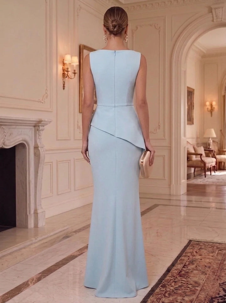 Trumpet/Mermaid Boat Neck Stretch Satin Formal Dresses with 3D Flowers Floor-Length Sleeveless Evening Dresses