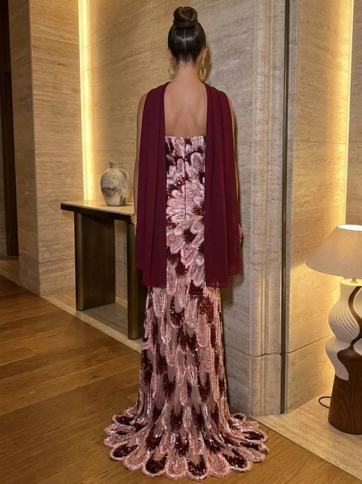 Trumpet/Mermaid Strapless Beaded Evening Dresses with Scarf Floor-Length Sleeveless Formal Dresses
