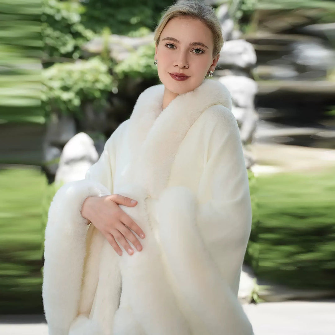 Women’s Winter Solid Color Faux Fur Knit Cape Shawl/Wrap