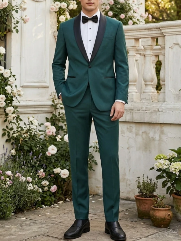Men's 2-Piece Suit Jacket, Stretchable and Wrinkle-Resistant, Dark Green