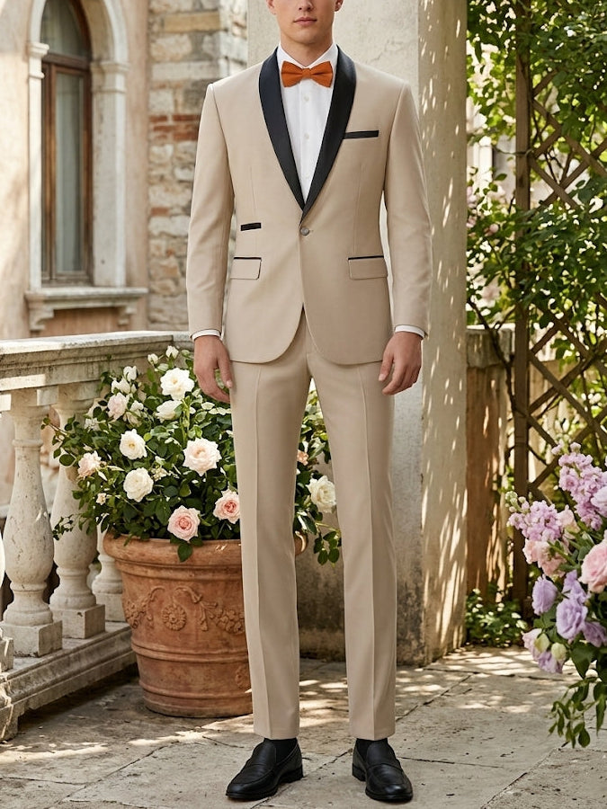 Men's 2-Piece Suit Jacket, Stretchable and Wrinkle-Resistant, Beige