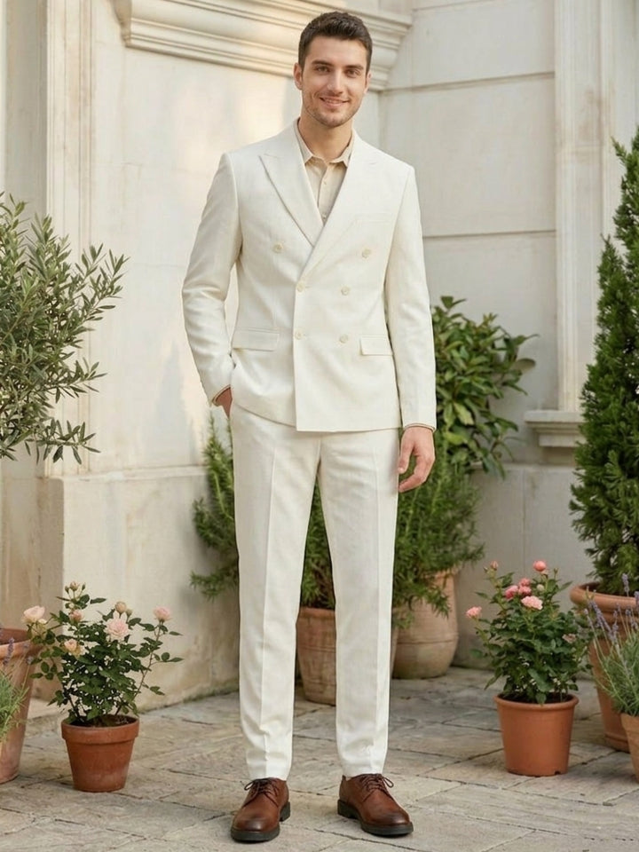 Comfortable White Double-Breasted Men's Suit Jacket