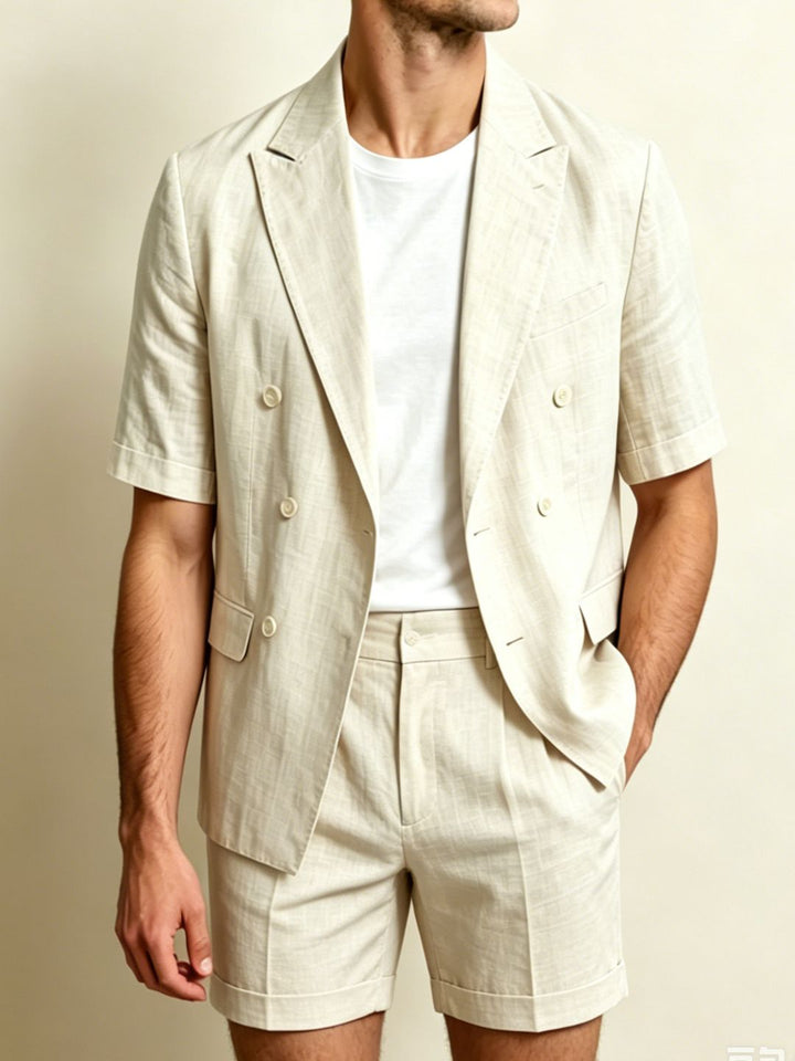 Men's Single Breasted Six-Buttons 2 Pieces Solid coloured Linen Suits