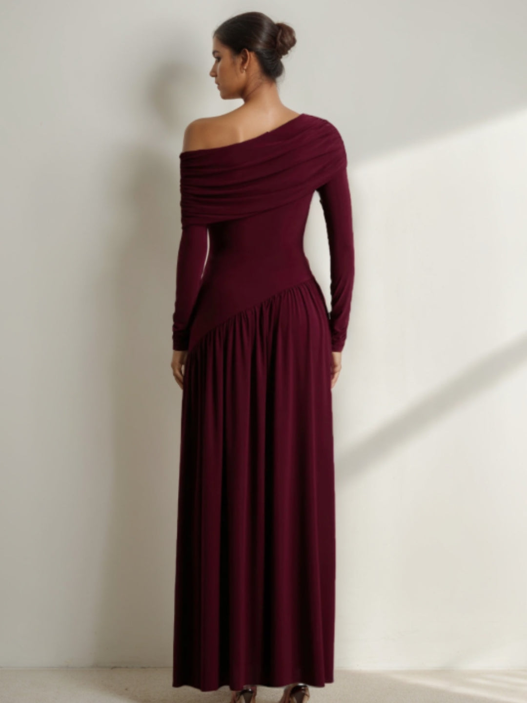 A-Line/Princess One-Shoulder Long Sleeves Ankle-Length Wedding Guest Dresses