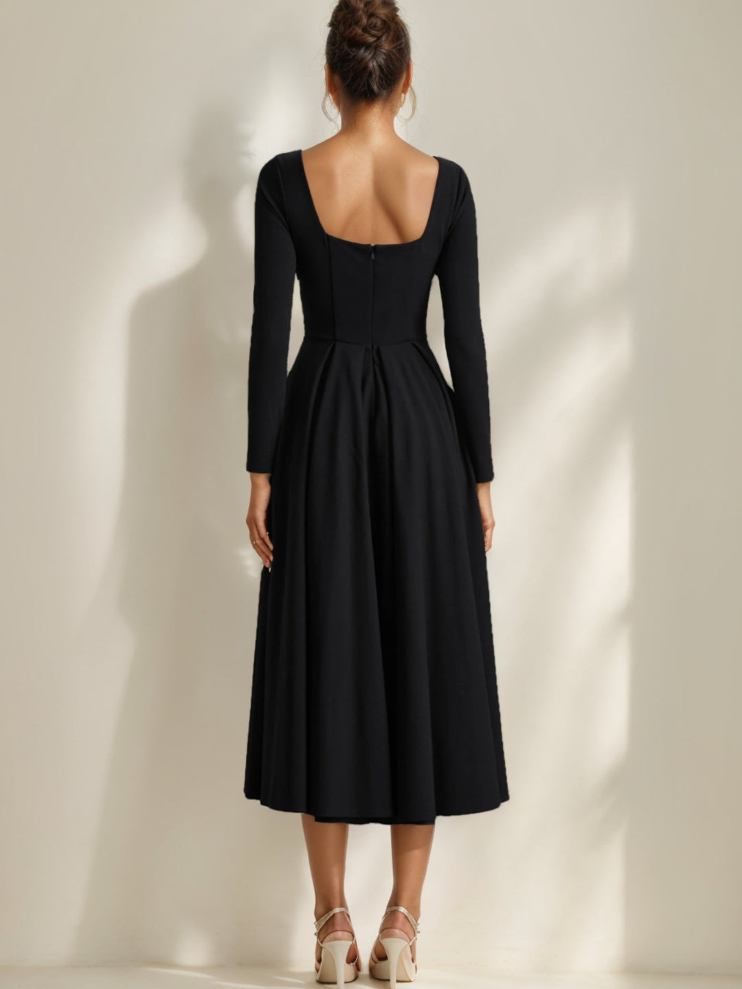 A-Line/Princess Square Neck Long Sleeves Wedding Guest Dresses Tea-Length