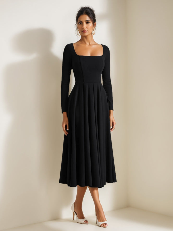 A-Line/Princess Square Neck Long Sleeves Wedding Guest Dresses Tea-Length
