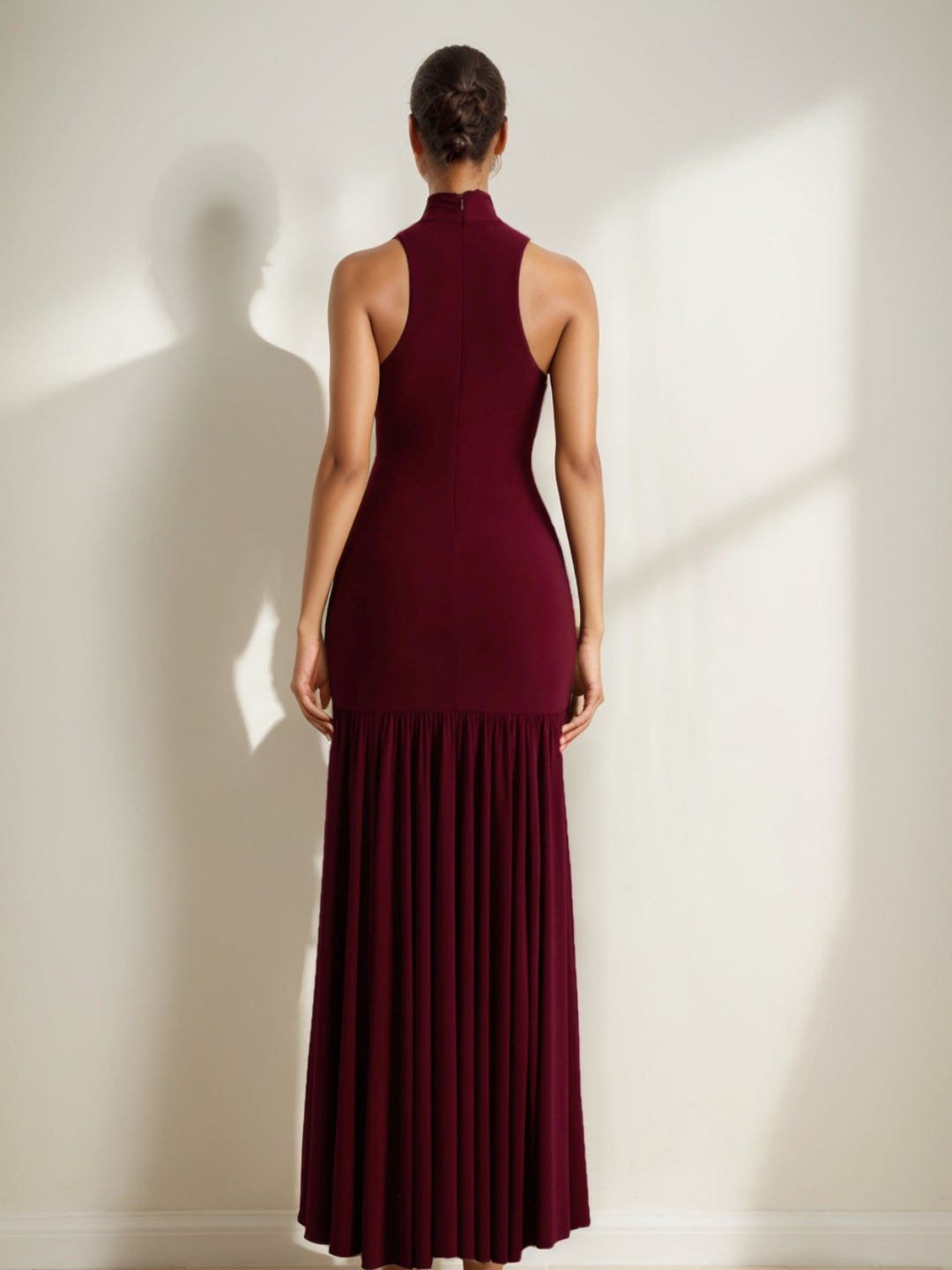 Sheath/Column Stretch  Satin High Neck Wedding Guest Dresses Sleeveless Floor-Length