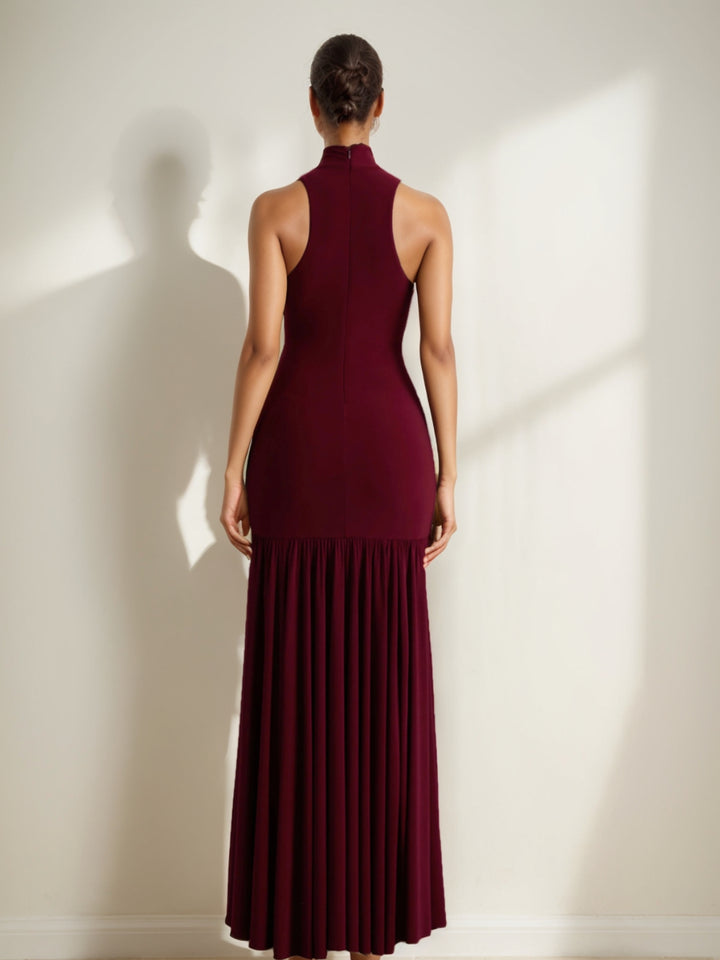 Sheath/Column Stretch  Satin High Neck Wedding Guest Dresses Sleeveless Floor-Length