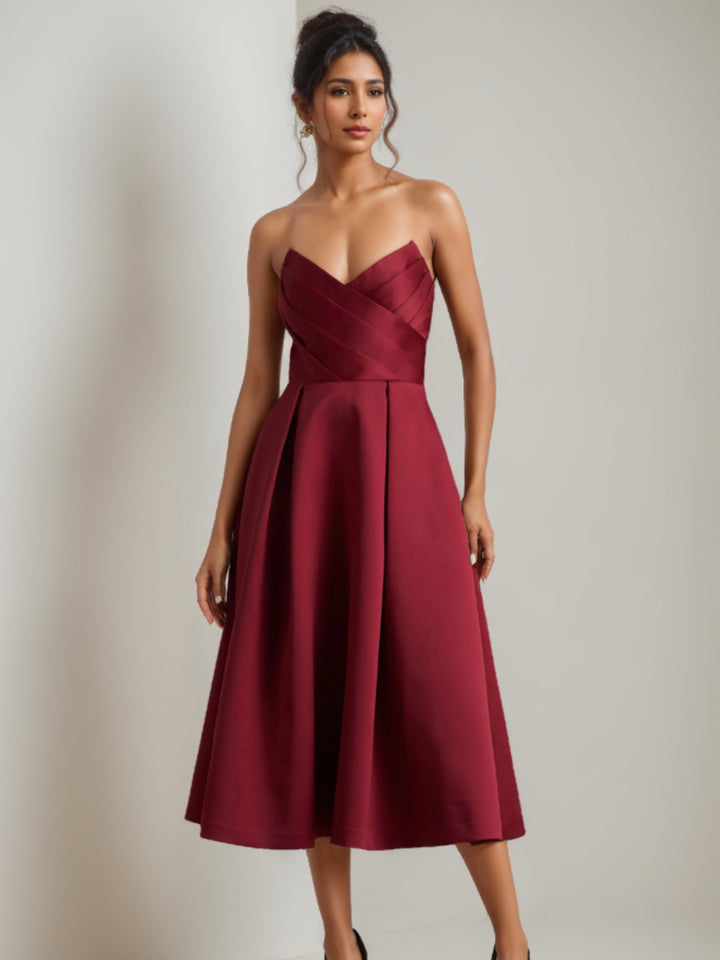 A-Line/Princess Sweetheart Satin Wedding Guest Dresses Sleeveless Tea-Length