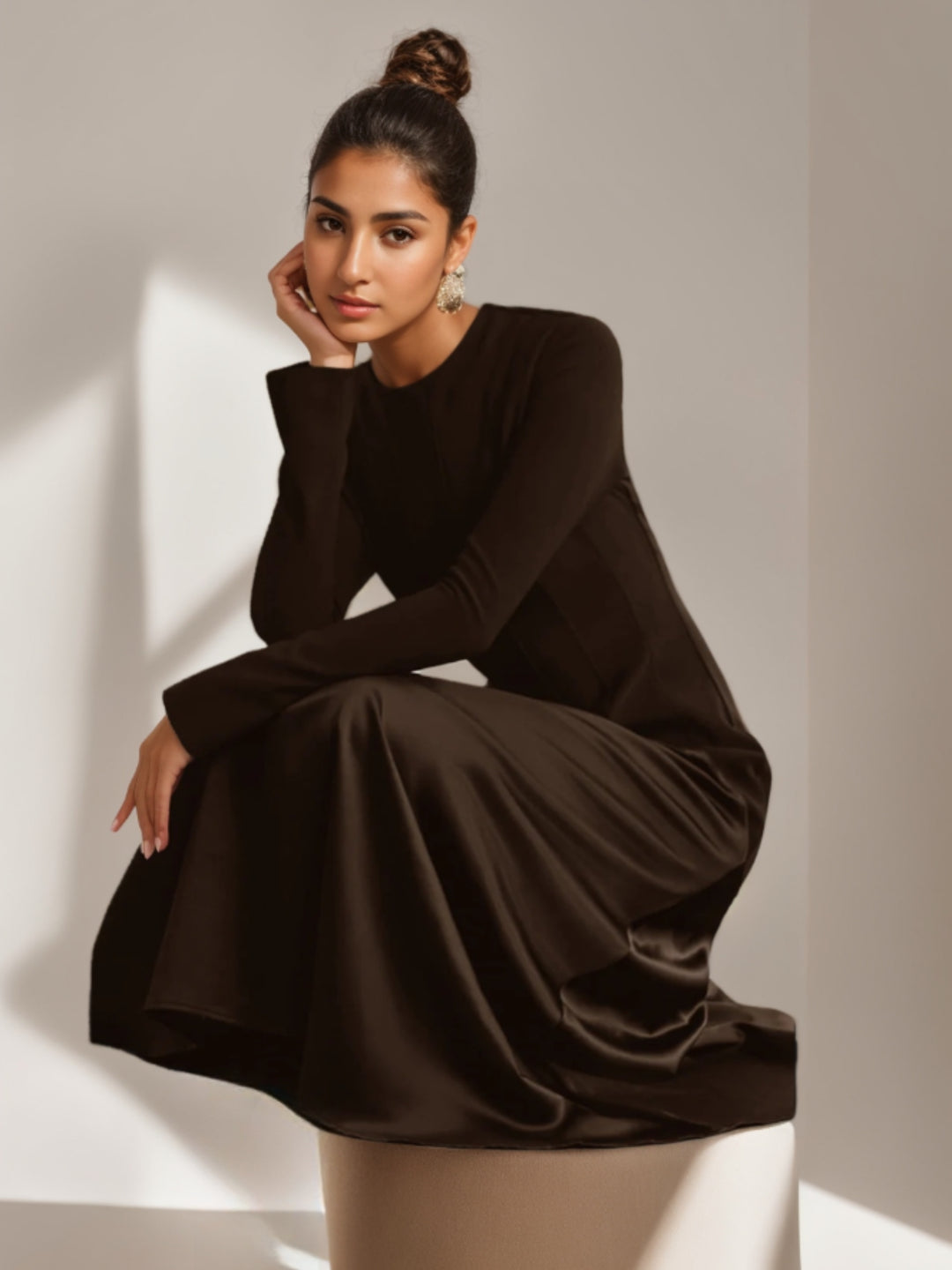 Sheath/Column Crew Neck Long Sleeves Wedding Guest Dresses Floor-Length Asymmetrical