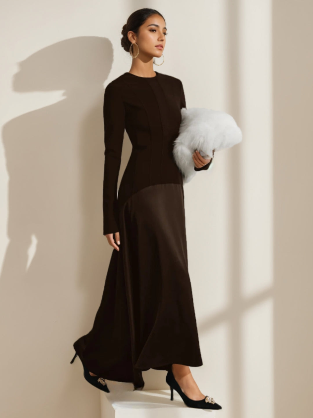 Sheath/Column Crew Neck Long Sleeves Wedding Guest Dresses Floor-Length Asymmetrical