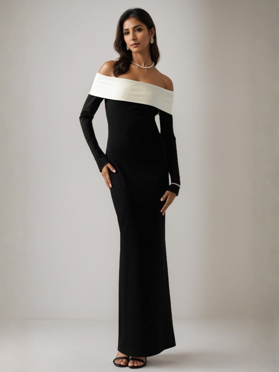 Trumpet/Mermaid Velvet Wedding Guest Dresses Off-the-Shoulder Long Sleeves Ankle-Length
