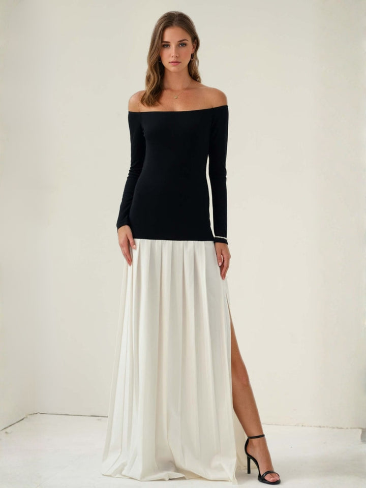 Sheath/Column Off-the-Shoulder Long Sleeves Wedding Guest Dresses Floor-Length